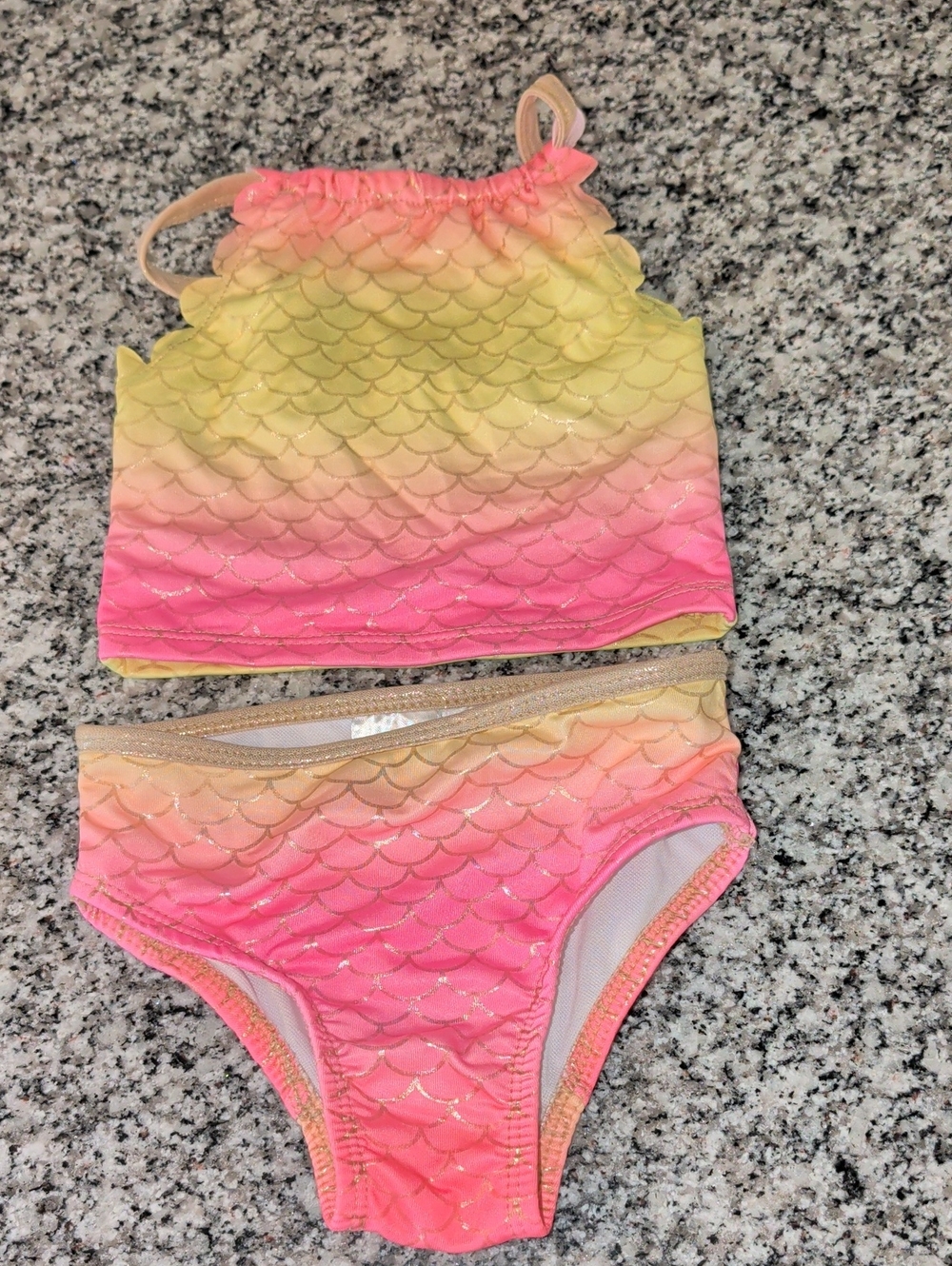 Kidgets Pink Yellow Ombre Mermaid-Scale Bikini Set